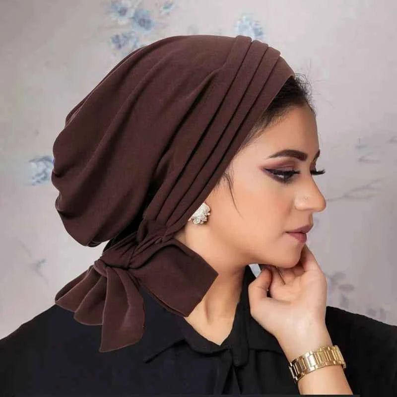 Muslim Women Stretch Turban Hijab Underscarf Cancer Chemo Caps Hat Head Scarves Pre-Tied Pleated Scarf Sleep Hair Cover
