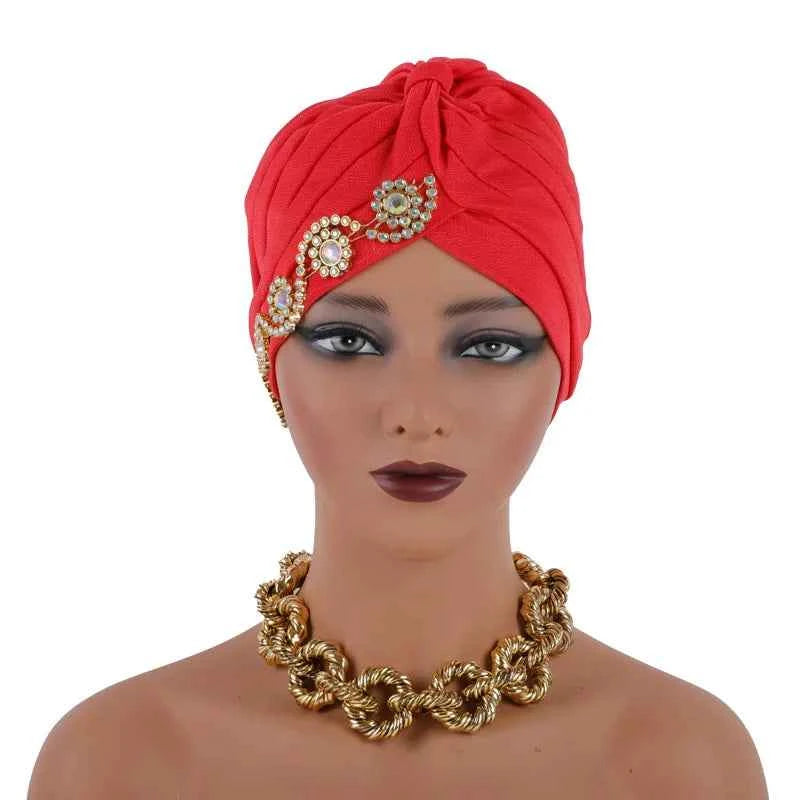 Fashion Turban Cap for Women Muslim Hijab Cap Islamic Headscarf Bonnet African Diamonds Head Wraps