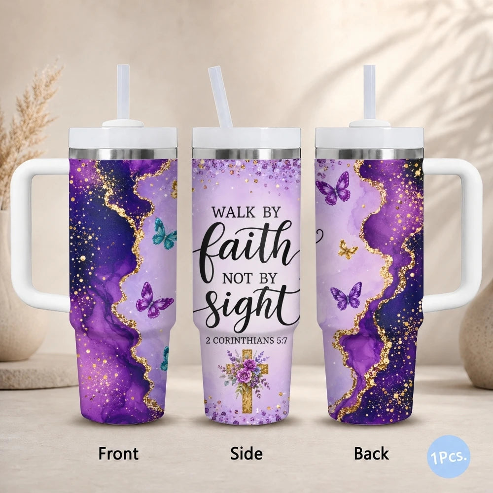 40oz Purple & Gold Glitter Tumbler – Insulated Stainless Steel Travel Mug