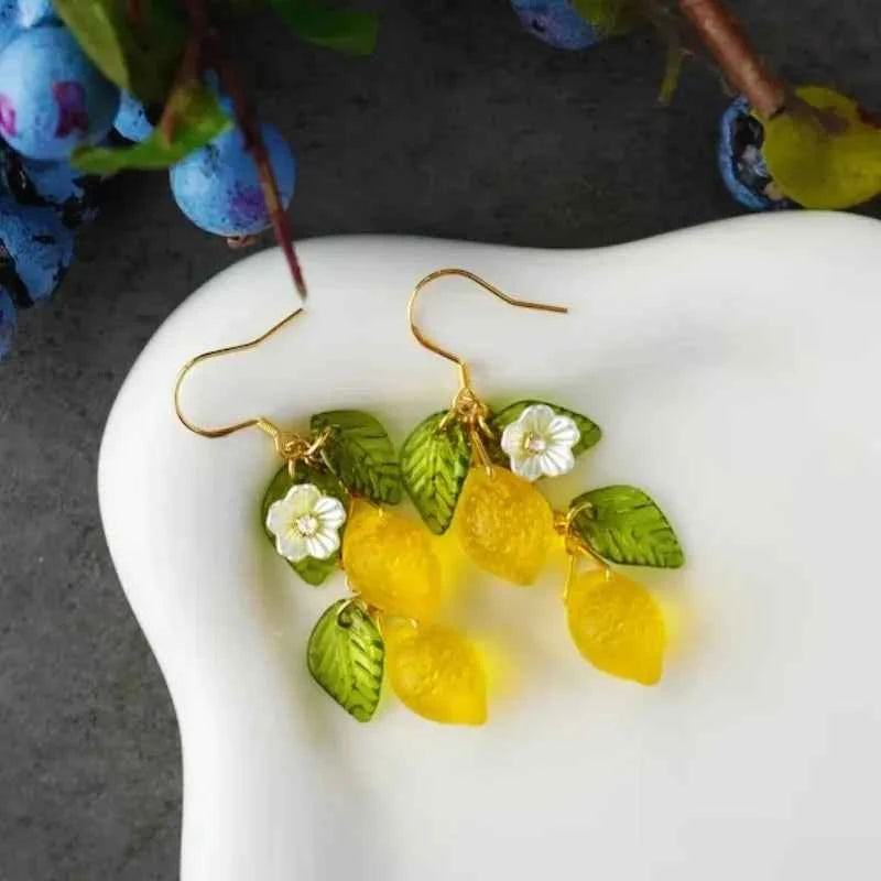 New Fashion Fruit Transparent Pearl Colored Lemon Earrings  Y2k for Girls Women Children Party Birthday Gift Lovely Jewelry