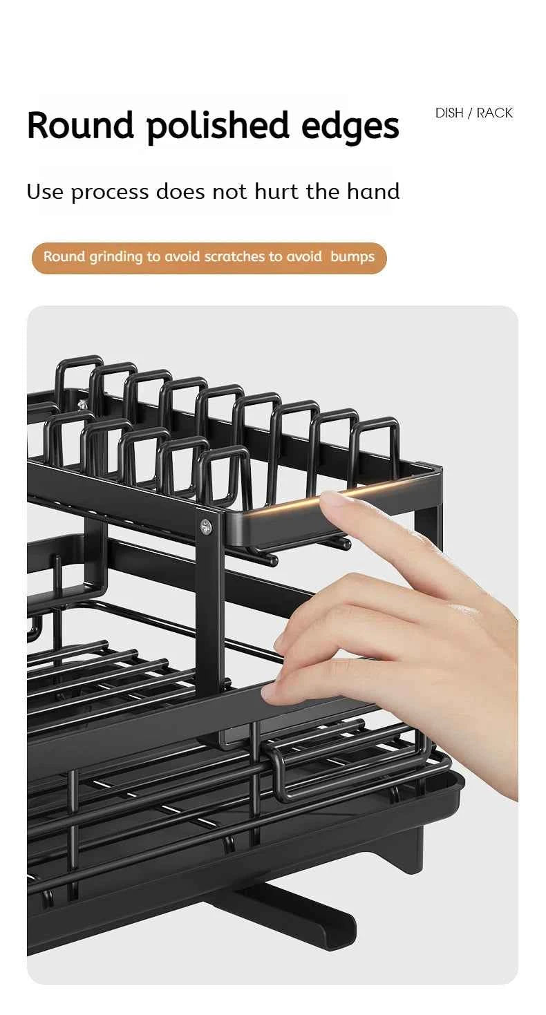 Stainless Steel Dish Drying Rack Adjustable Kitchen Plates Organizer with Drainboard Over Sink Plate Drainer Storage Organizer