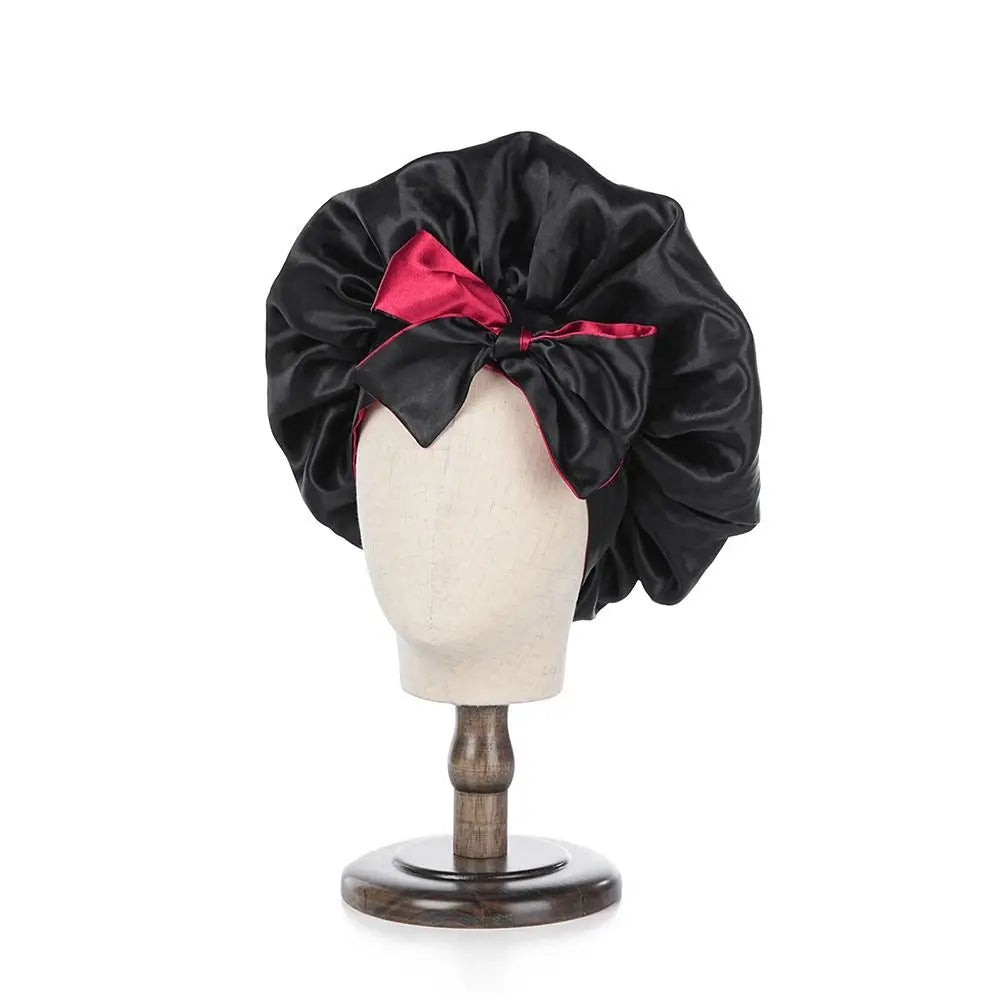 Double-layer Satin Sleep Cap Fashion Adjustable Stretchy Tie Band Silky Satin Bonnet Curly Hair Elastic Hair Cap Sleeping - NamafadStore