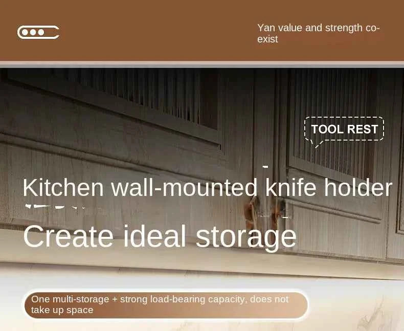 Wall-mounted knife rack for kitchen, multifunctional, no drilling required, knife and utensil holder, chopstick tube, integrated