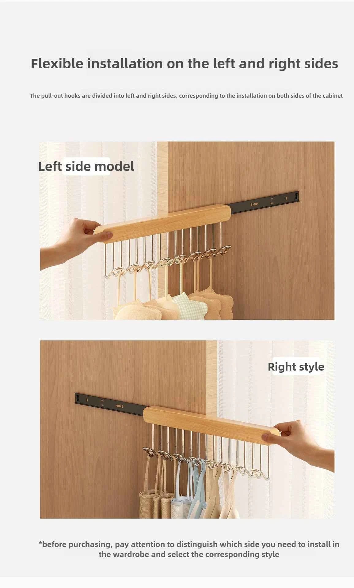 8/12 Hooks Retractable Wood Clothes Hanger Multi-functional Bra Storage Hanger Wall-mounted Wardrobe Hanger Clothes Organizer