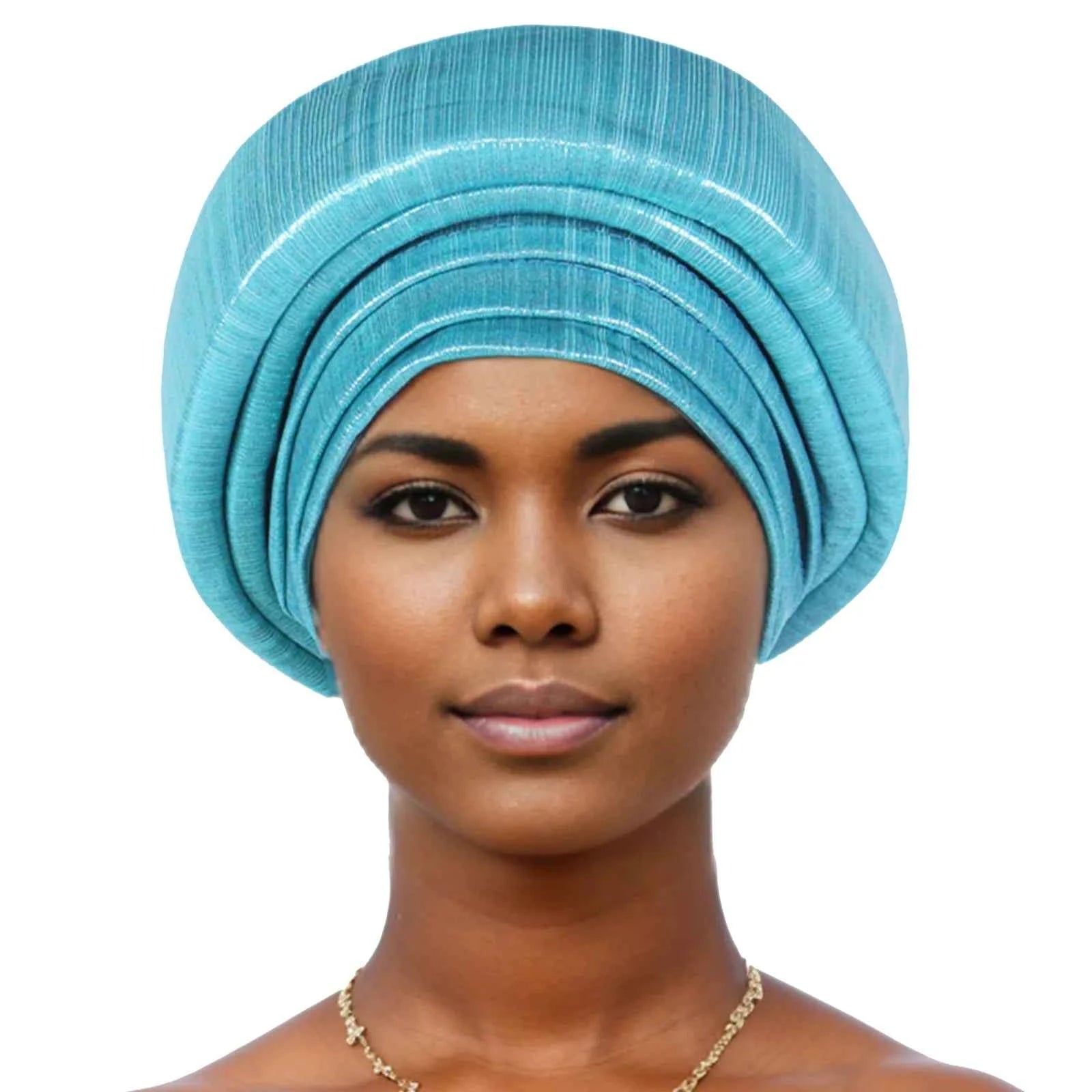 Glitter Fabric Turban Cap for Women African Pleated Head Wraps Nigeria Party Wedding Gele Lady Headscarf Bonnet