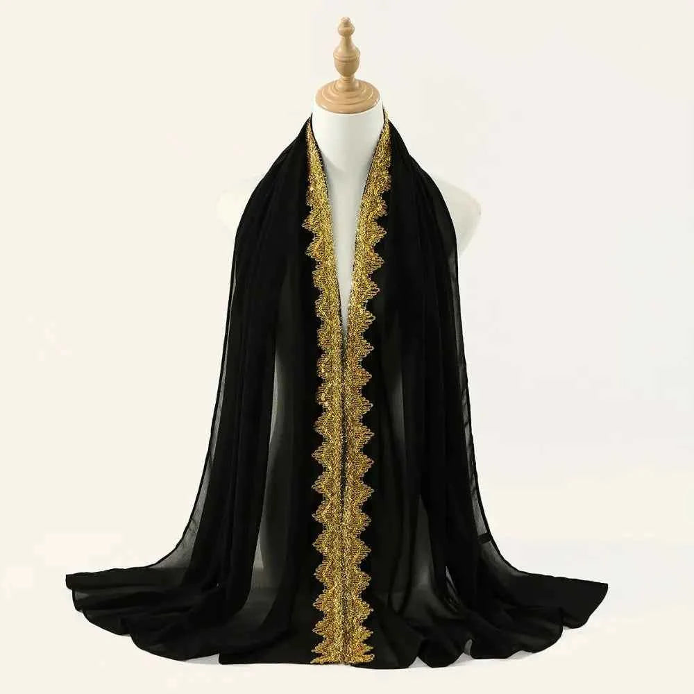 Fashion Silk Chiffon Hijab Scarf Gold Glitters Sequin Wraps Shawl All-march Thin Islamic Turban Beach
