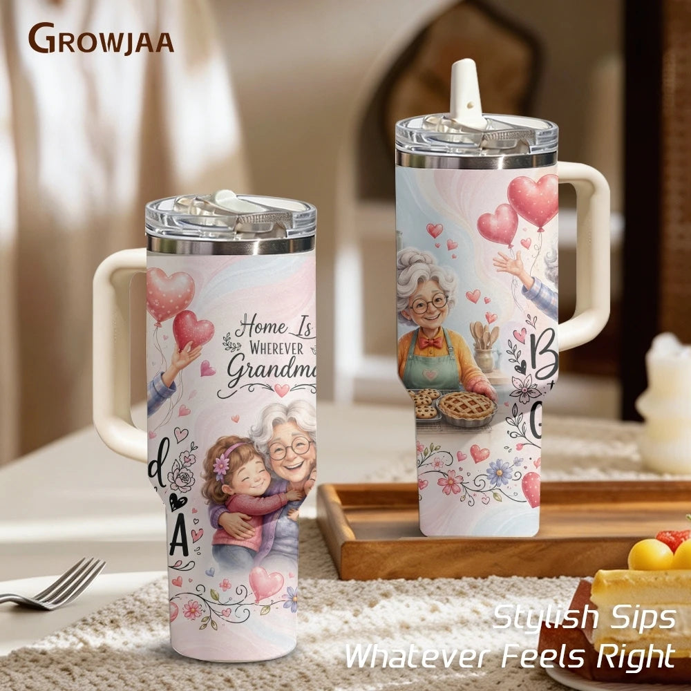 Happy Grandma Life Vacuum Flasks 40oz 3rd Gen Vacuum Insulated Stainless Steel Tumbler Cup with Handle Straw Lid