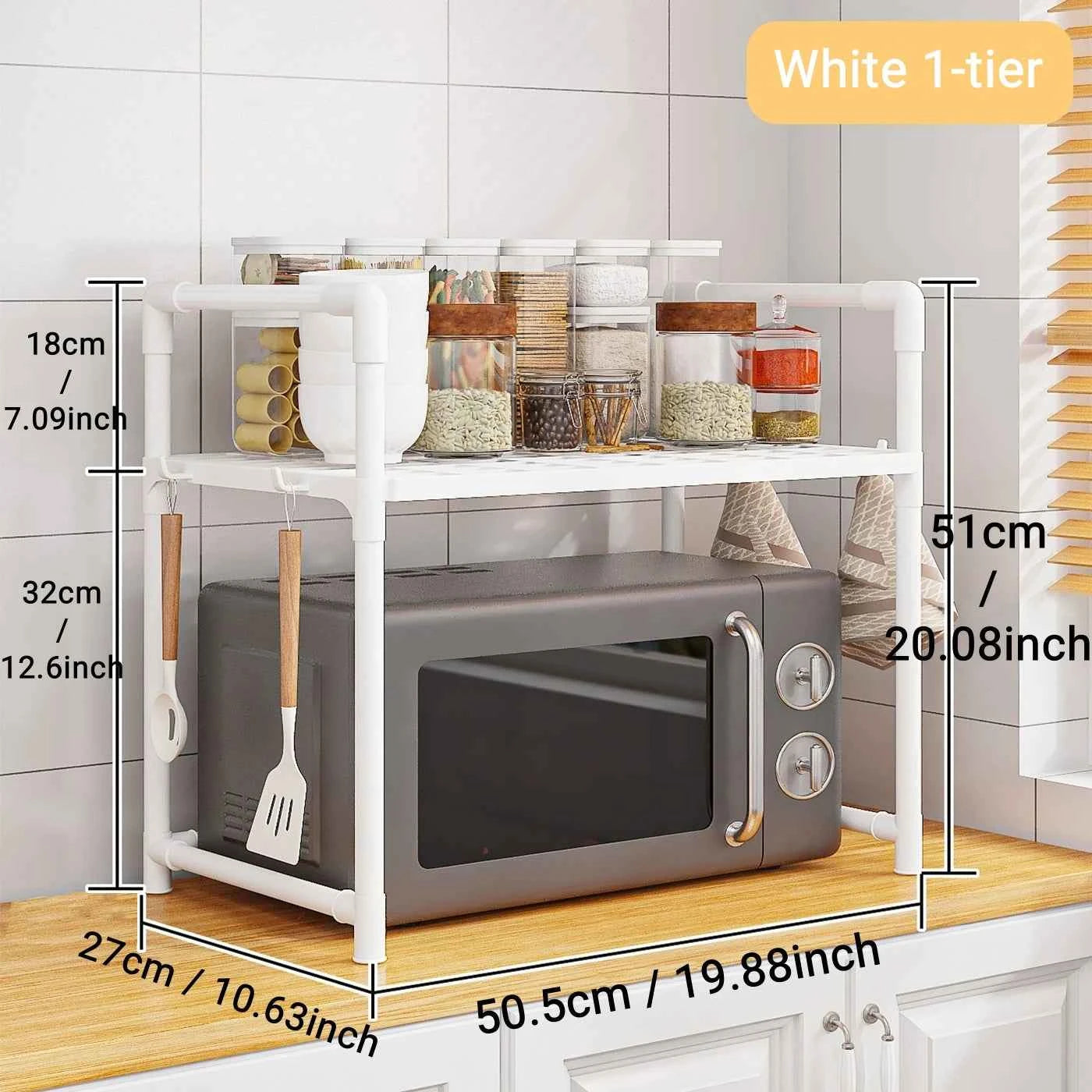 1pc Microwave Oven Storage Rack, Space-saving Countertop Kitchen Utensils Tableware Organizer, Kitchen Accessories Plastic Shelf