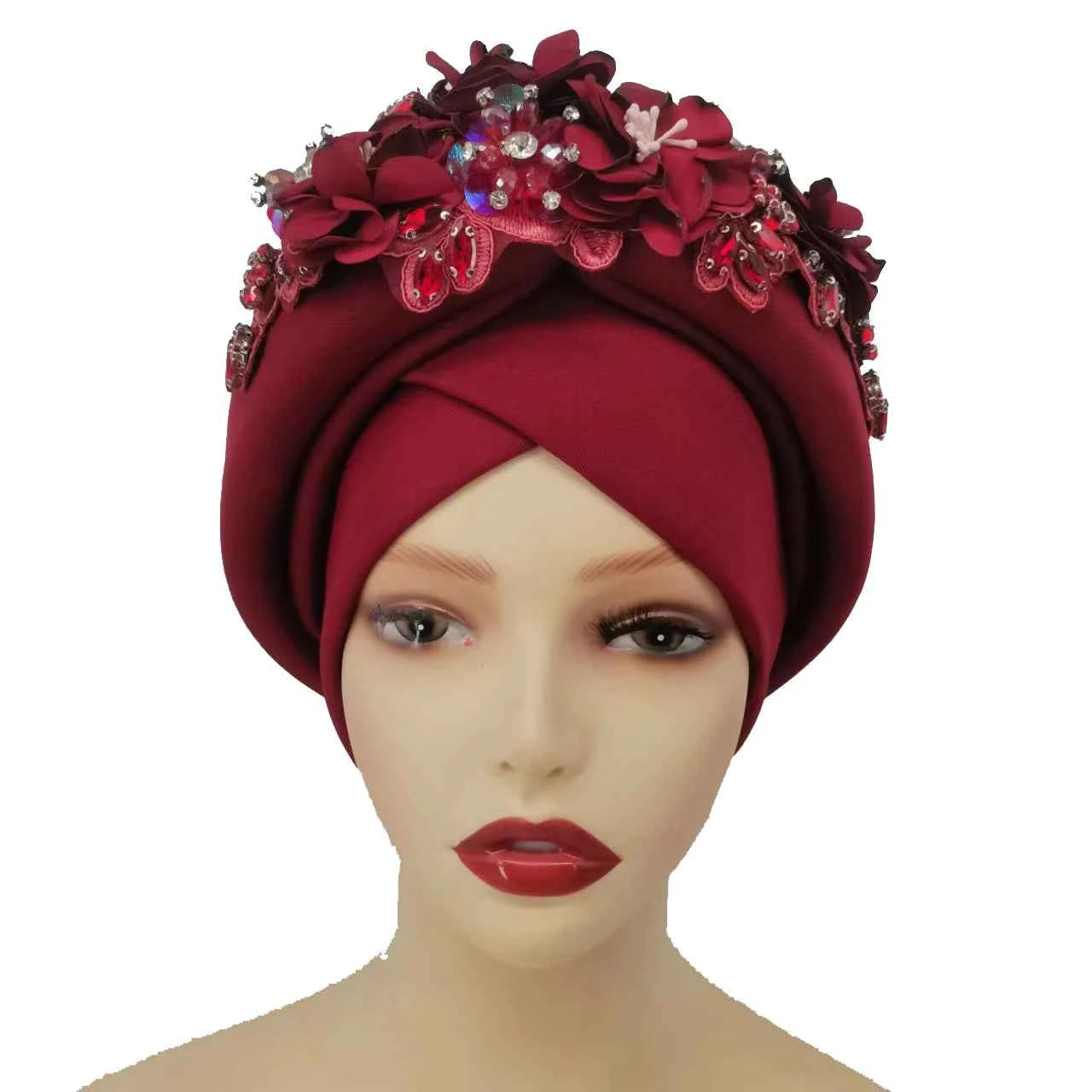 Beaded Nigeria Gele Ready African Headtie Female Head Wraps Party Headpiece Muslim Headscarf Hat Women's Turban Cap with Stones