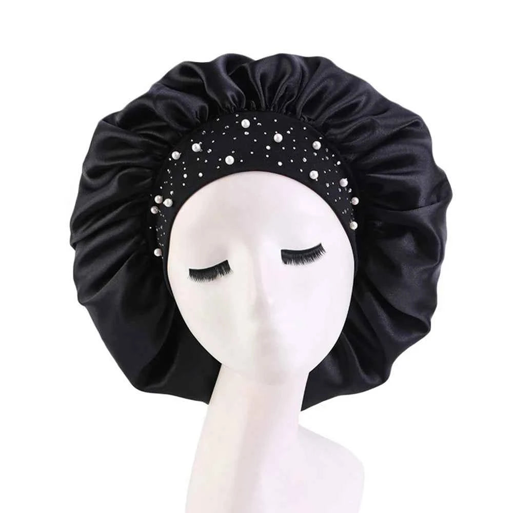 Newly Satin Sleep Cap Rhinestone Sleeping Bonnet Women Hat Night Hair Care Salon Shower Makeup Headband Muslim Hijab Head Cover