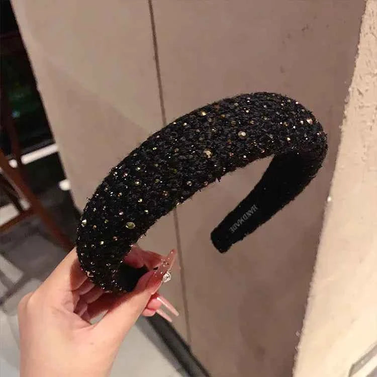 French retro plush rhinestone wide edge sponge hair accessories hoops headband for women  high cranial top hair clips headbands