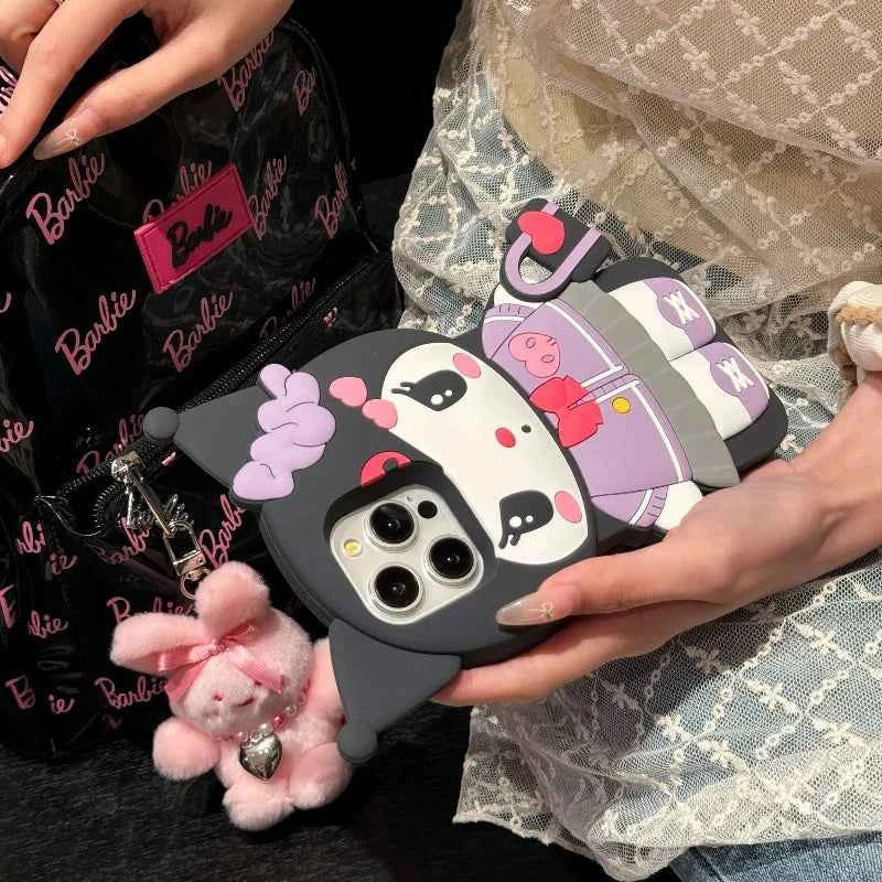 Sanrio Cute 3D Cartoon Kuromi Phone Case for iPhone 17 Pro17 16 15 14 13 12 11 Pro Max 16 Plus Shockproof Soft Silicone Cover