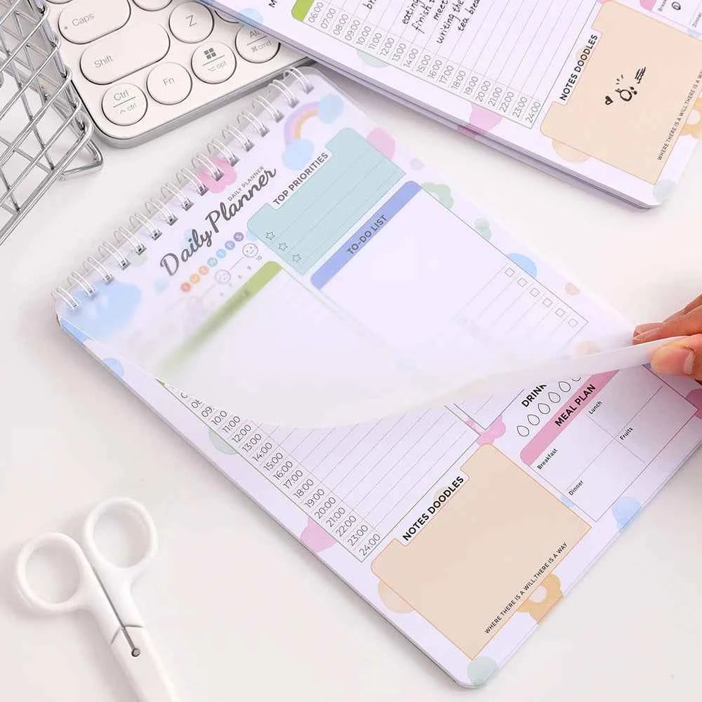 32sheets Cute Daily Planner Meal Planner Schedules Transparent PVC Hardcover Top Priorities Notepad Organizer Meal Plan Notebook