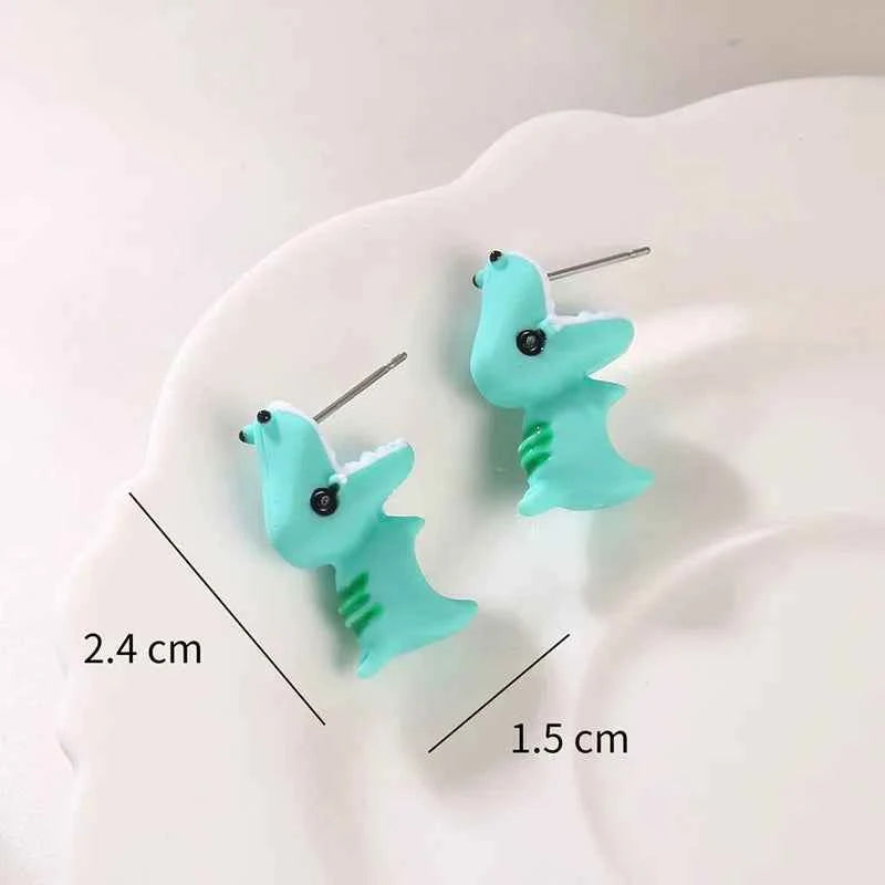 2pcs/1pair Animal Cartoon Stud Earring For Women Cute Dinosaur Little Dog Whale Clay Bite Ear Jewelry Funny Gifts Fashion