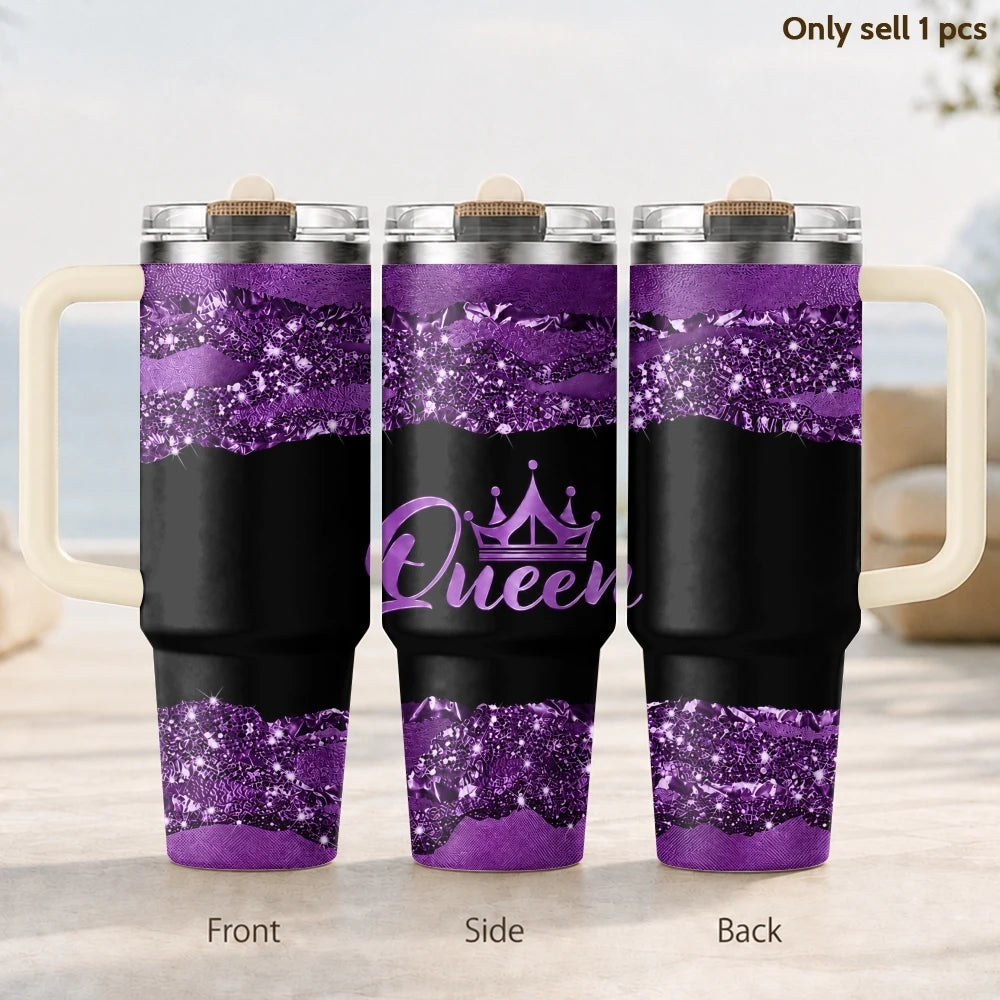 Queen 40oz Tumbler – Insulated Stainless Steel Travel Cup with Handle & Straw