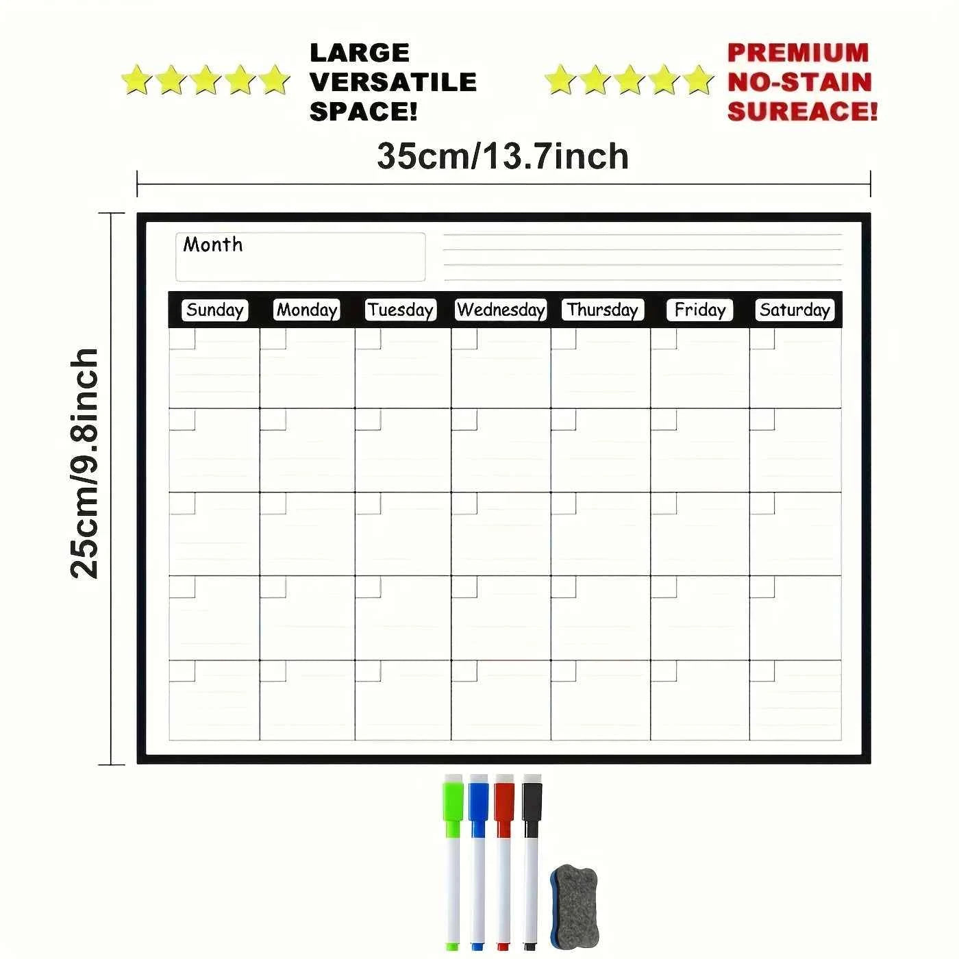Magnetic refrigerator calendar planner is erasable and reusable, making it easy to organize kitchen refrigerators and meal plans