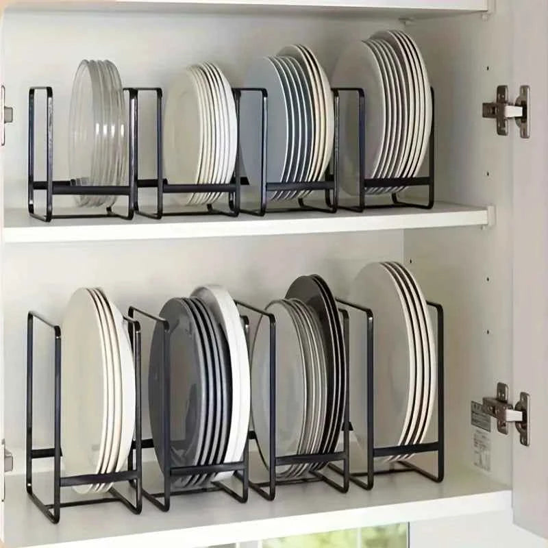1pc Sleek Metal Dish Rack Set, Space-Saving Tiered Shelf Organizer, Plate & Utensil Holder, Pull-Out Design, Kitchen Storage