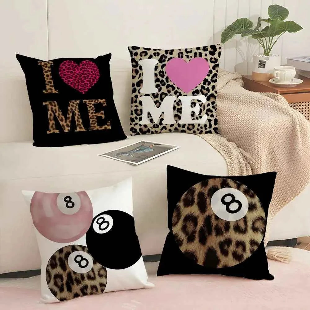 Leopard Love Cushion Cover Soft Short Plush Pillow Cover Smooth Cozy Texture Aesthetic Cushion Case Home Decor