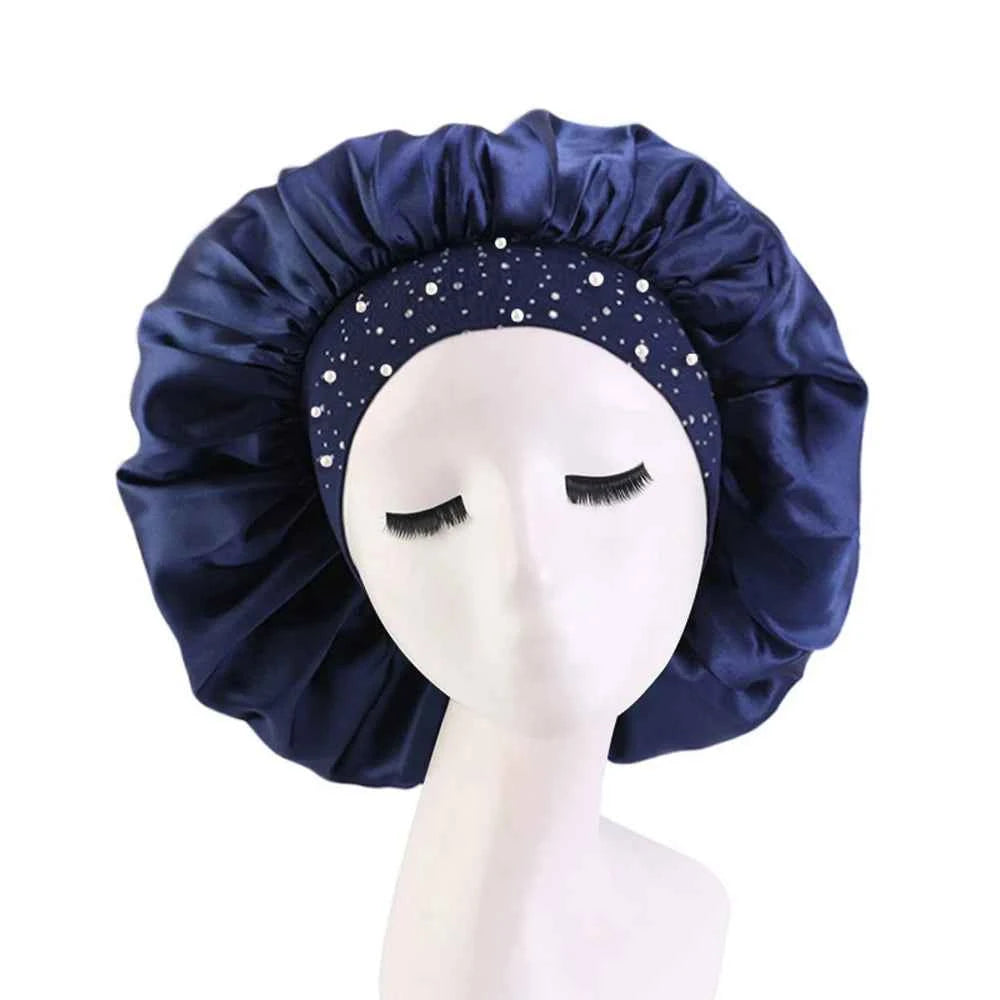 Newly Satin Sleep Cap Rhinestone Sleeping Bonnet Women Hat Night Hair Care Salon Shower Makeup Headband Muslim Hijab Head Cover