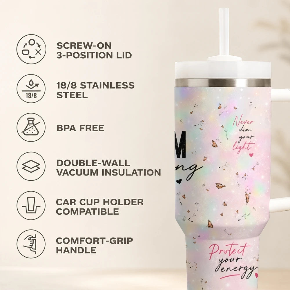 40oz Butterfly Dandelion Tumbler – Stainless Steel Insulated Travel Mug