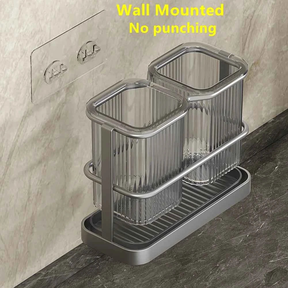 Wall Mounted Kitchen Cutlery Organizer Knife Spoon Fork Chopstick Drain Rack Drainer Utensil Kitchen Storage Punching Free NEW