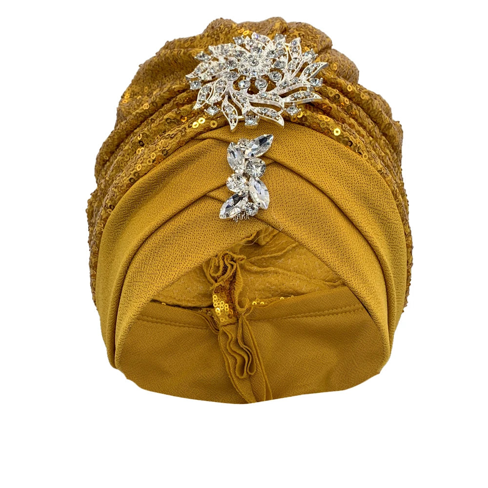 Luxury Rhinestones Turban Cap for Women Soft Comfortable Head Wraps Muslim Headscarf Bonnet  Turbante Mujer - NamafadStore