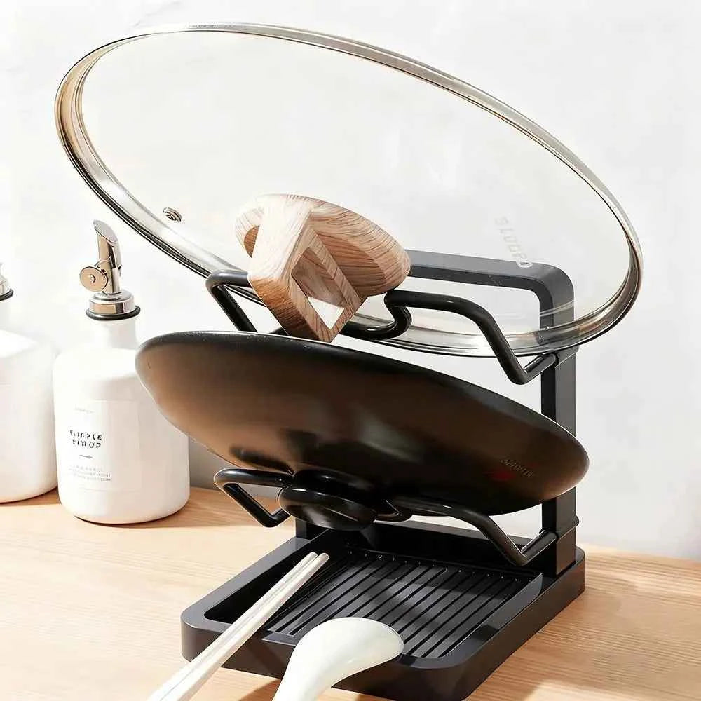 Double Layer Pot Lid Rack Non-slip Large Capacity Cutting Board Holder Draining Kitchen Storage Rack