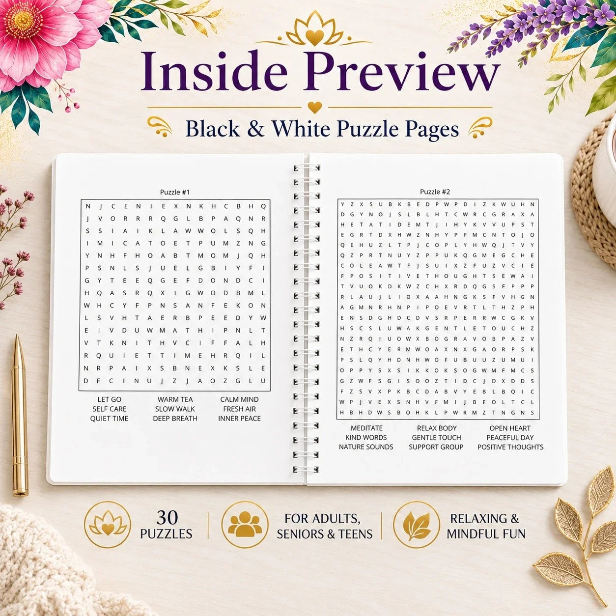Anxiety Relief Word Search Book for Adults – Mindful Puzzles & Relaxation