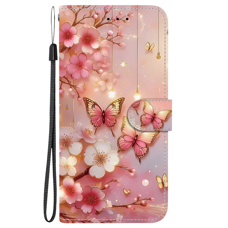 Elegant Colored Flower Wallet Phone Case For iPhone 15 14 Plus 13 Mini 15Pro Pro Max Magnetic Flip Leather Cover Cute 3D Pattern