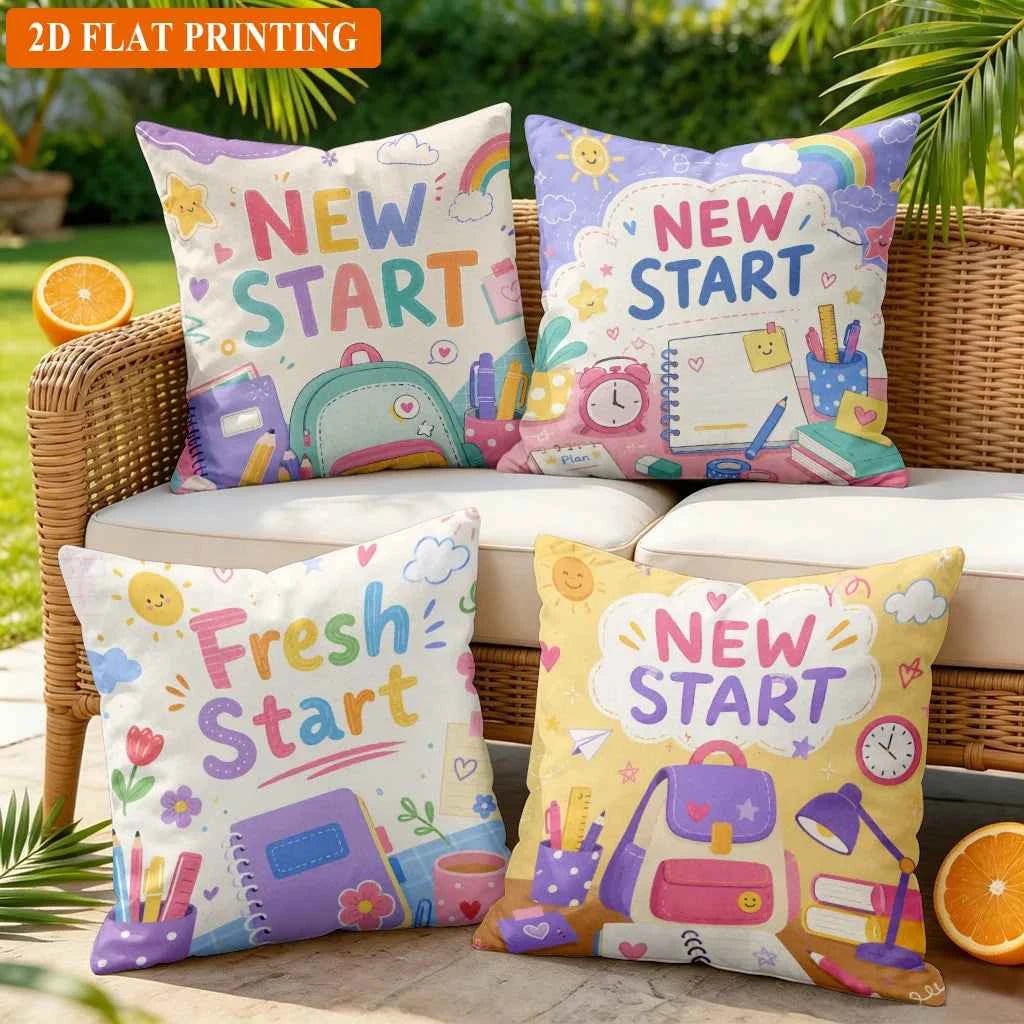 Cute New Start Back to School Pillow Covers Throw Pillow Cases Planner Theme Decor for Girls Nursery Room Home Accents Aesthetic
