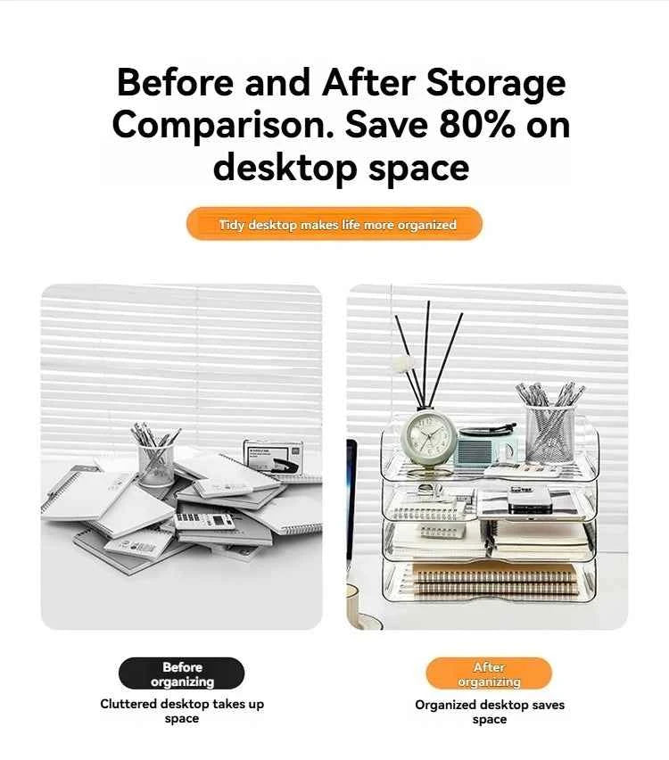 Transparent document storage rack, desktop storage rack, office book table storage box, organizer box