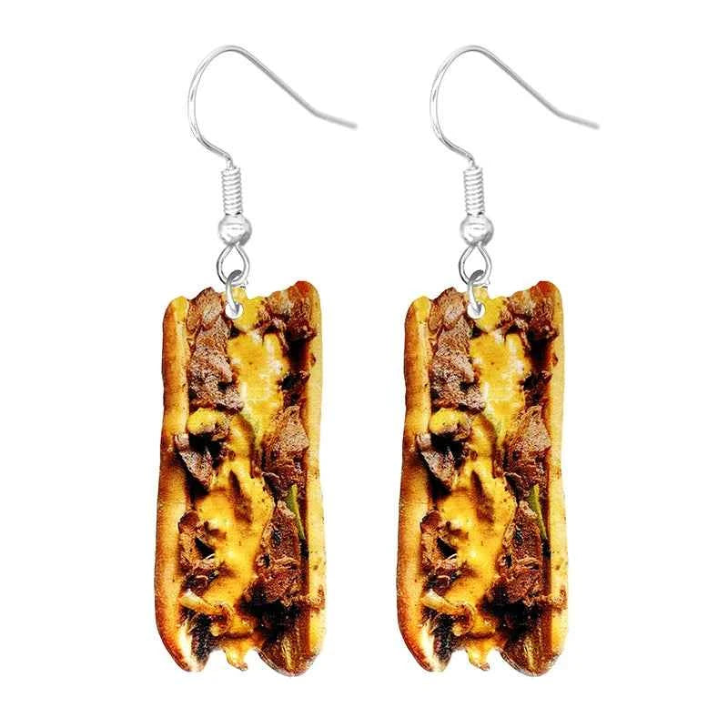 Food Earring 2D Handmade Cute Interesting Taco Corn Crunchy Burger Biscuits French Fries Ice Cream Cheese Cute