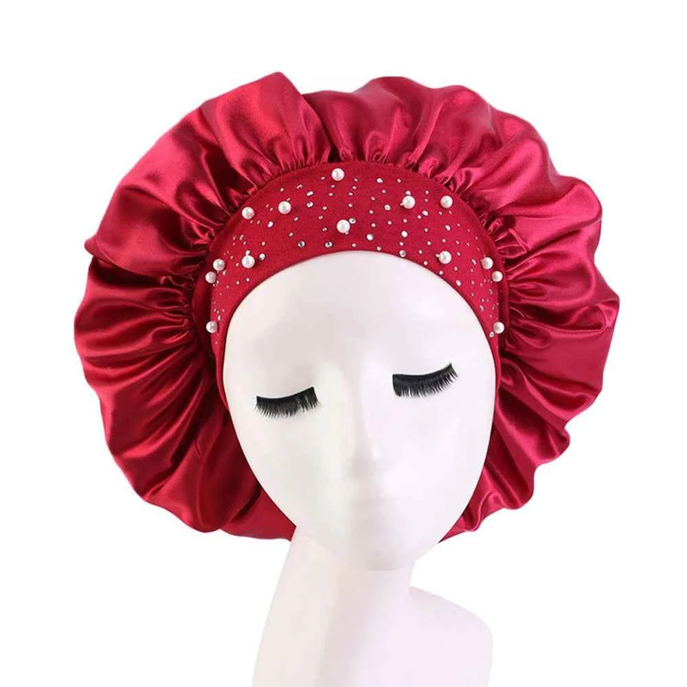 Newly Satin Sleep Cap Rhinestone Sleeping Bonnet Women Hat Night Hair Care Salon Shower Makeup Headband Muslim Hijab Head Cover