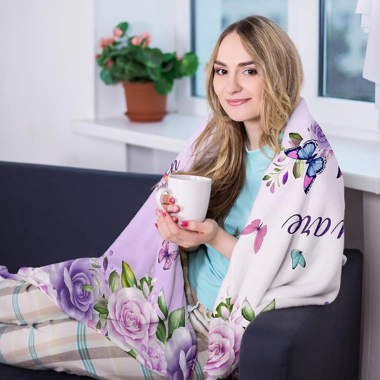Purple Roses Butterfly Faith Blanket – Religious Fleece Throw for Home