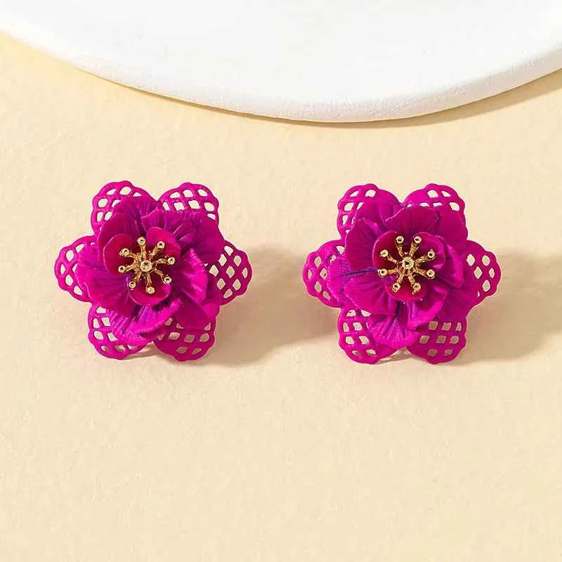 Rose Red Flower Imitation Pearl Dangle Earrings for Women Fashion Multilayer Floral Drop Earrings Jewelry Accessories Party Gift