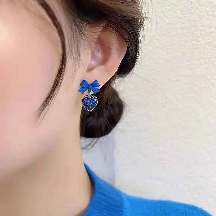 Golden Metal Blue Bowknot Earrings Fashion Jewelry Bow-tie Earrings Women Cute Romantic Pendientes Female Stud Earrings