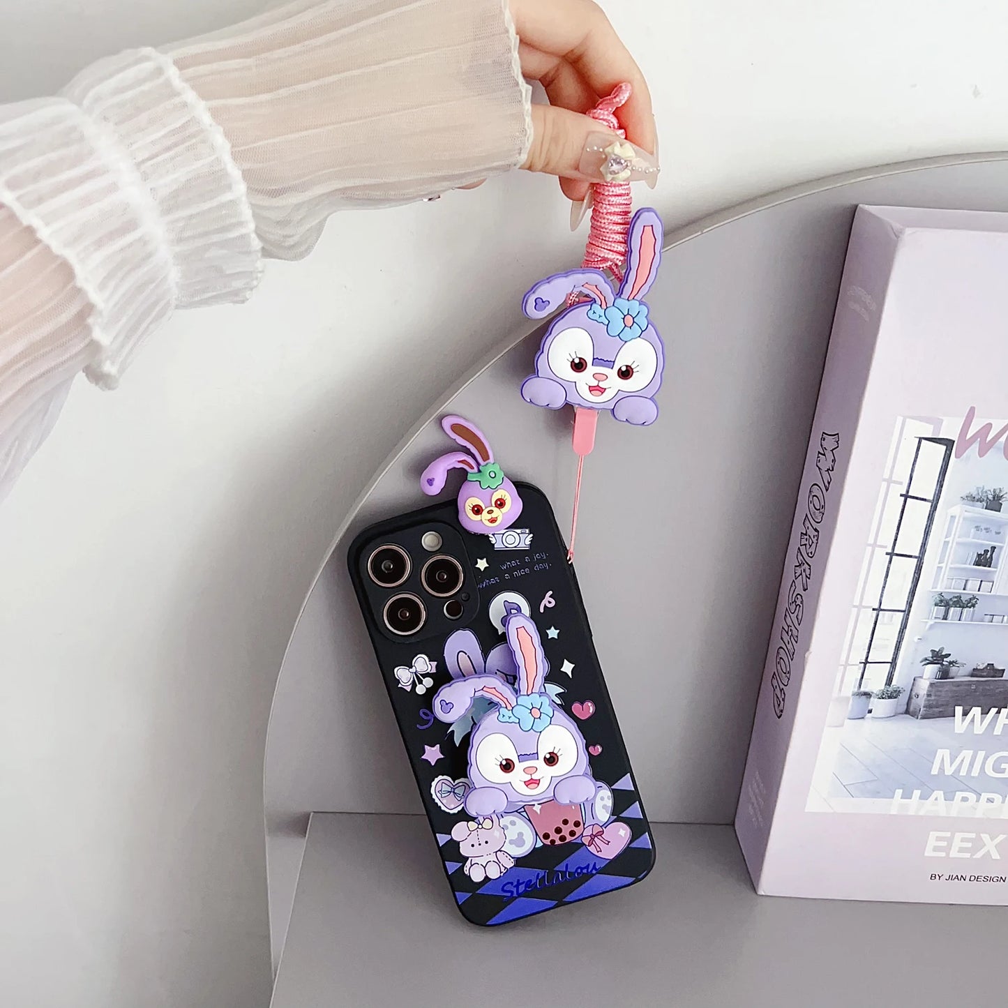 3D Cartoon StellaLou LinaBell Doll Phone Case With Holder Rope Lanyard For iPhone 17 16 Pro Max 15 Pro 14 Plus 13 12 11 Mini