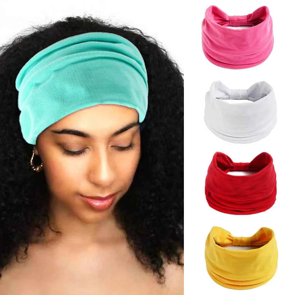 Women’s Solid Color Turban Headwrap – Soft Cotton Knot Headband Elastic Wide Hair Band for Yoga & Daily Wear