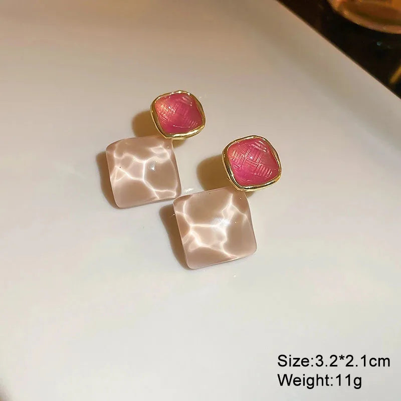 Pink Color Dangle Earrings for Women Korean Fashion Flower Long Hanging Earrings Butterfly Heart Pendants Twist Drop Earrings