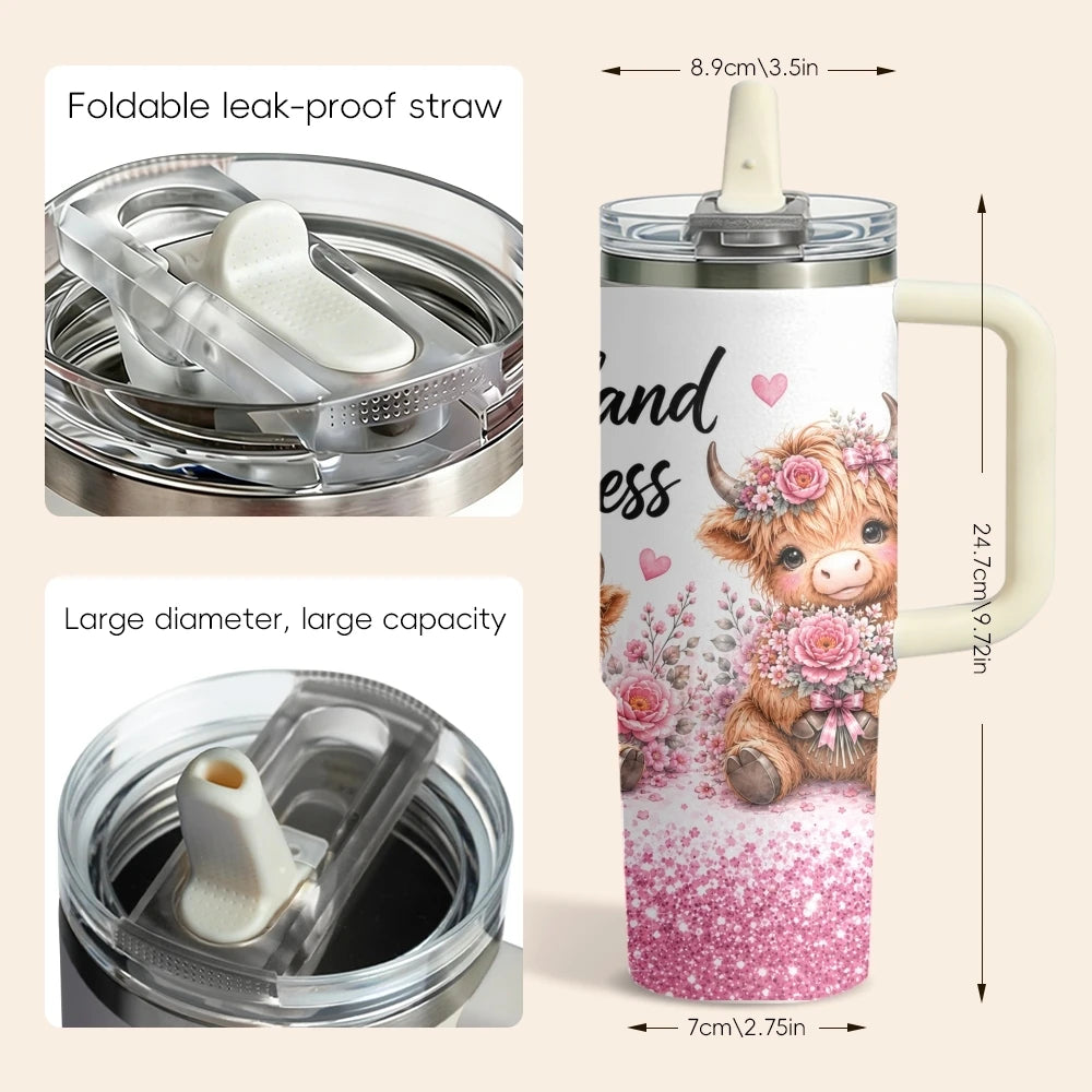 40oz Highland Cow Tumbler – Happy Life Insulated Stainless Steel Travel Mug