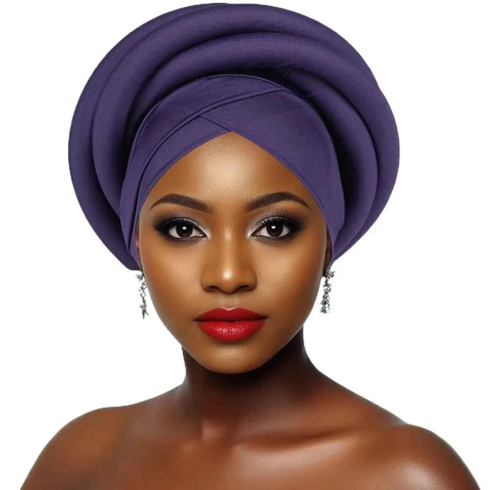 Fashion Raw Silk African Women Turban Wrap Twisted Braid Headwear Turban Cap Elastic Breathable Head Wraps African Lady