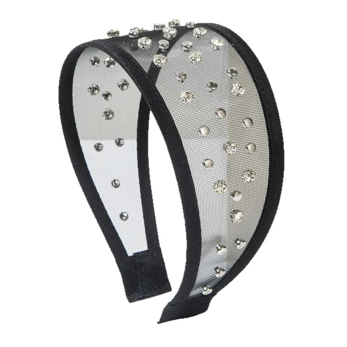 Pearl Headband Korean Fashion Simple Trendy Rivet Mesh Wide Headband for Women High-end Daily Versatile Hair Accessory