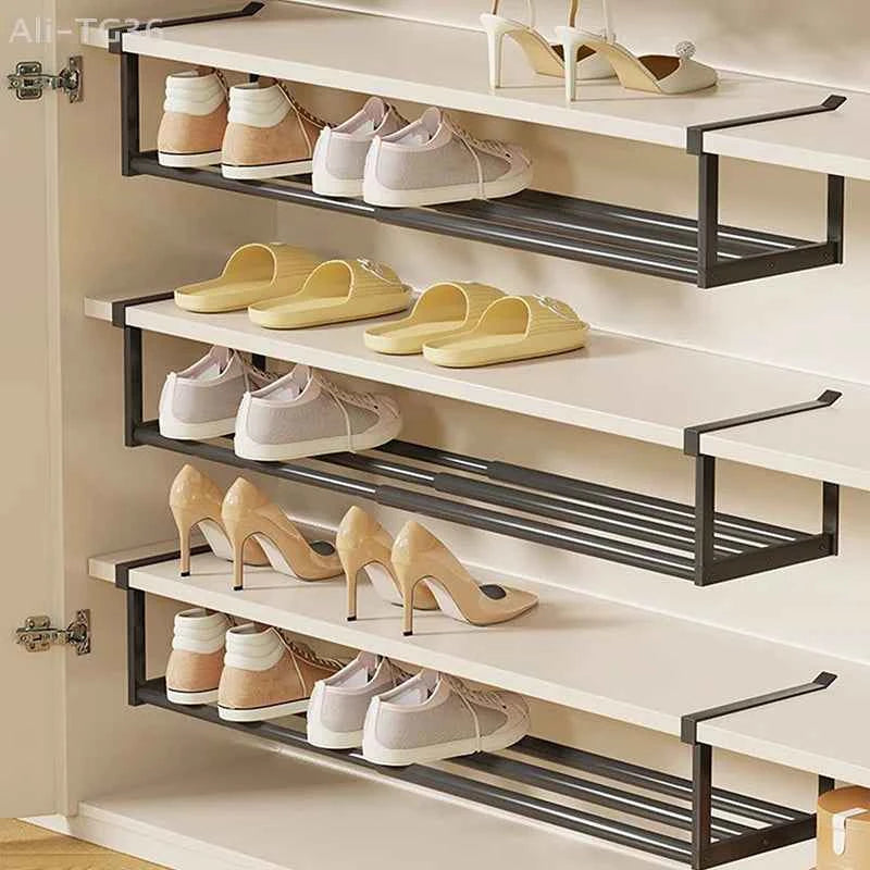 Adjustable Shoe Rack Space-Saving Layered Organizer For Home Shoe Cabinets Under-Shelf Shoe Holder With Hanging Basket xkdae