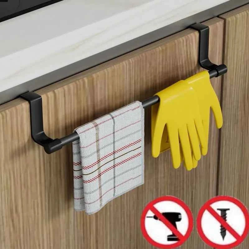 1/2pcs Wall-Mounted Kitchen Cabinet Towel Rack - Space-Saving Dishcloth Holder for Home and Bathroom No Drilling Require