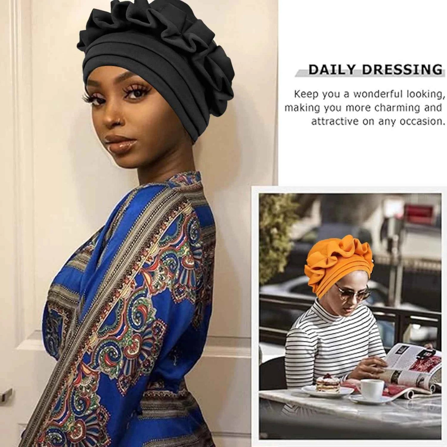 1pc Women's Turban 3-layer Brim Design With Pleated Style, Solid Color Outdoor Home Fashion Turbans, African Headwrap