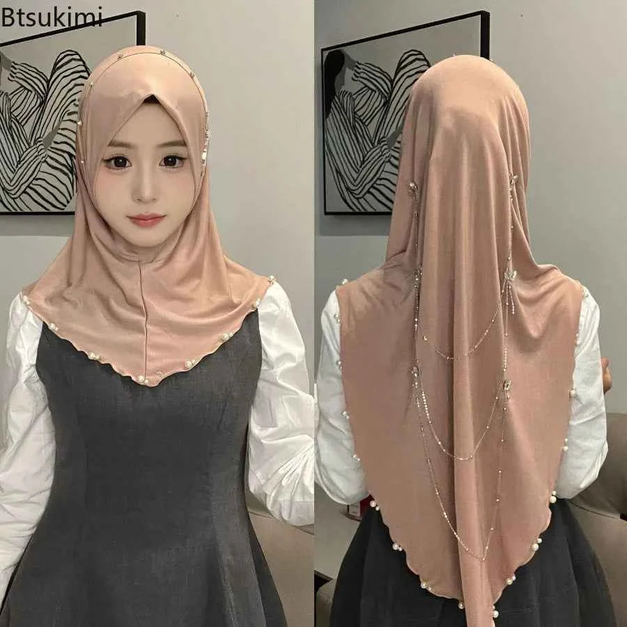Muslim Instant Turban Women's Hijabs Diamonds Chain Headscarf Ramadan Hijab Scarf Luxury Glitter Shawls Head Scarf Women Turbans