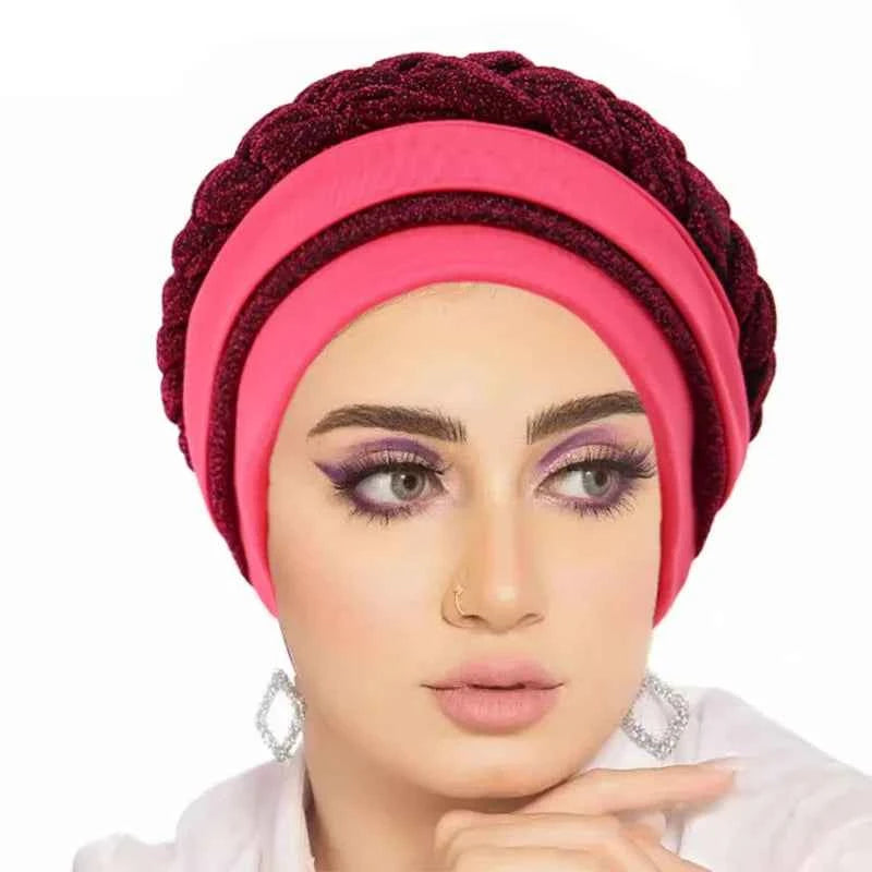 Glitter Full Body Pleated Turban Cap for Women 2025 Lady Head Wraps Muslim Headscarf Hat Turbante Mujer African Headpiece