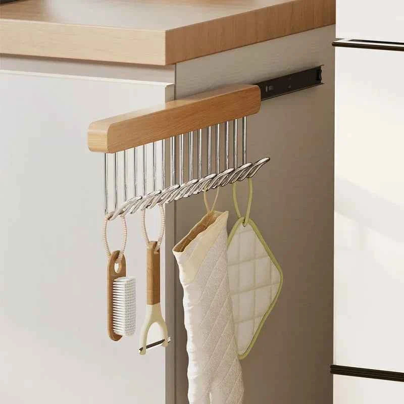 8/12 Hooks Retractable Wood Clothes Hanger Multi-functional Bra Storage Hanger Wall-mounted Wardrobe Hanger Clothes Organizer