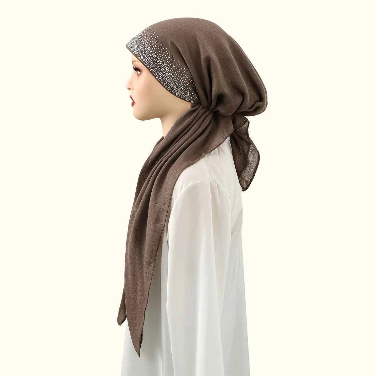 Fashion Diamond Cotton Elastic Headband Cap For Woman Muslim Hijab Hat Lady Fashion Instant Scarf Islamic Turban