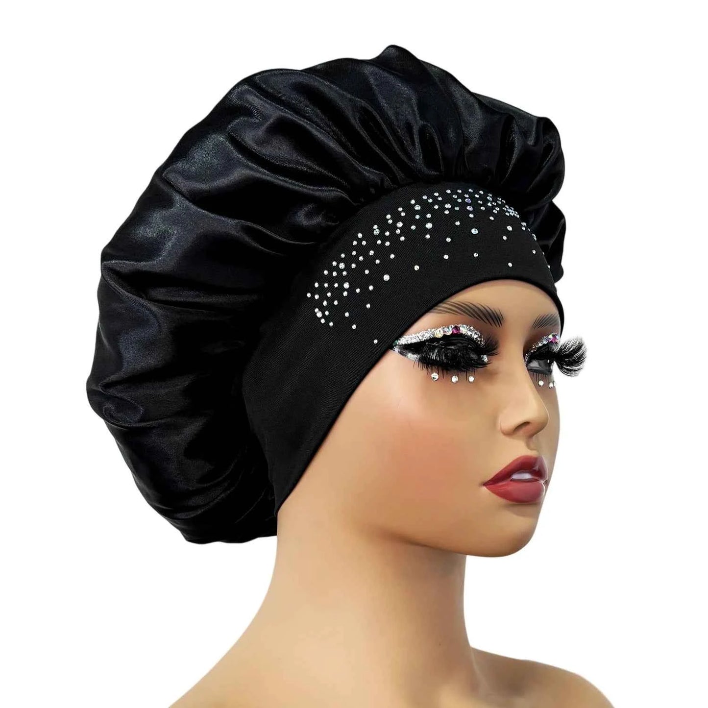 New Women Satin Rhinestone Sleeping Hat Hair Care Salon Makeup Headband Muslim Hijab Head Cover Bonnet Shower Cap Accessories